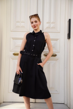 Gömlek Yaka Kemerli Elbise Siyah S255061 (Beden: Xl)