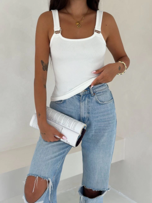 Ottoman Toka Askılı Bluz Beyaz S4194 (Beden: S)