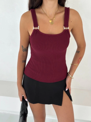 Ottoman Toka Askılı Bluz Bordo S4194 (Beden: S)