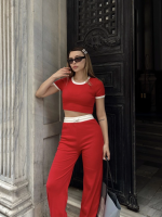 Crop Pantolon Biyeli Takım Kırmızı (Beden: S) - Görsel 3