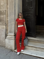 Crop Pantolon Biyeli Takım Kırmızı (Beden: M) - Görsel 4