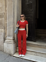 Crop Pantolon Biyeli Takım Kırmızı (Beden: M) - Görsel 5