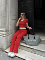 Crop Pantolon Biyeli Takım Kırmızı (Beden: L) - Görsel 2