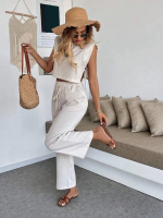 Yan Bağlama Detaylı Pantolonlu Takım Bej (Beden: M) - Görsel 2