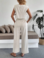 Yan Bağlama Detaylı Pantolonlu Takım Bej (Beden: L) - Görsel 3