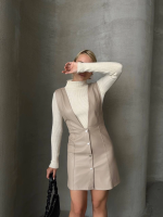 Deri Jile Elbise Bej W24796 (Beden: M) - Görsel 3