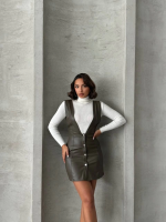 Deri Jile Elbise Haki W24796 (Beden: S) - Görsel 4