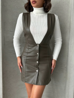 Deri Jile Elbise Haki W24796 (Beden: L)