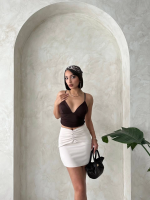 Önü Büzgülü Etek Bej S24222 (Beden: S) - Görsel 3