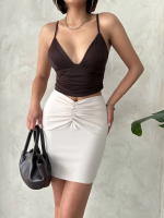 Önü Büzgülü Etek Bej S24222 (Beden: L) - Görsel 6