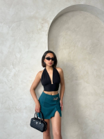 Zincirli Şort Etek Petrol Yeşili S24676 (Beden: S) - Görsel 6