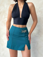 Zincirli Şort Etek Petrol Yeşili S24676 (Beden: L)