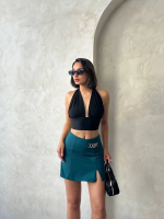 Zincirli Şort Etek Petrol Yeşili S24676 (Beden: L) - Görsel 7