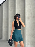 Pileli Düğmeli Etek Yeşil S24811 (Beden: M) - Görsel 3