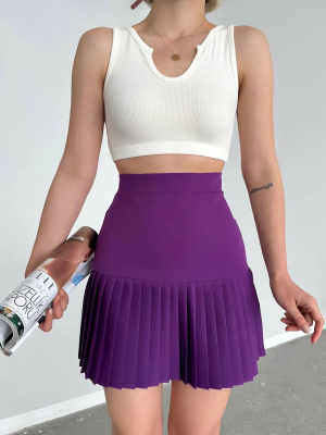 Altı Pliseli Mini Etek Mor S24705 (Beden: M)