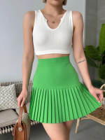 Altı Pliseli Mini Etek Yeşil S24705 (Beden: M) - Görsel 3