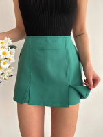 Çift Yırtmaçlı Atlas Şort Etek Yeşil S240364 (Beden: L)