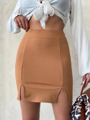 Çift Yırtmaçlı Etek Camel S25910 (Beden: L)