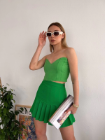 Pileli Düğmeli Etek Açık Yeşil S24811 (Beden: M) - Görsel 3