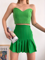 Pileli Düğmeli Etek Açık Yeşil S24811 (Beden: L) - Görsel 5