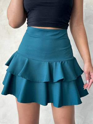 Valonlu Fırfırlı Etek Yeşil S24681 (Beden: S)