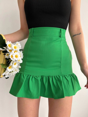 Altı Fırfırlı Etek Yeşil S24817 (Beden: S)