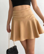 Kemerden Büzgülü Etek Camel (Beden: M)