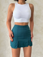 Çift Yırtmaçlı Atlas Şort Etek Petrol Yeşili S240364 (Beden: M) - Görsel 6
