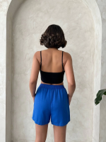 Armalı Keten Şort Saks Mavisi S251003 (Beden: M) - Görsel 2