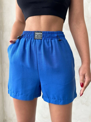 Armalı Keten Şort Saks Mavisi S251003 (Beden: L)