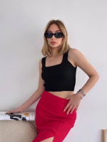 Yırtmaçlı Esnek Kumaş Midi Boy Etek Koyu Kırmızı (Beden: S) - Görsel 6