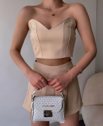 Arkadan Büzgülü Esnek Büstiyer Bej (Beden: S)