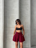 Volanlı Keten Şort Bordo S255058 (Beden: S) - Görsel 4