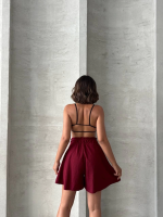 Volanlı Keten Şort Bordo S255058 (Beden: Xl) - Görsel 3