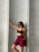 Volanlı Keten Şort Bordo S255058 (Beden: Xl) - Görsel 6