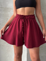 Volanlı Keten Şort Bordo S255058 (Beden: Xl)