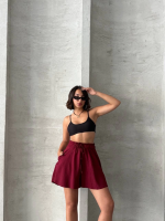 Volanlı Keten Şort Bordo S255058 (Beden: Xl) - Görsel 2