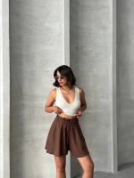 Volanlı Keten Şort Kahve S255058 (Beden: M) - Görsel 2