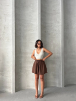 Volanlı Keten Şort Kahve S255058 (Beden: M) - Görsel 4