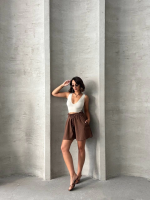 Volanlı Keten Şort Kahve S255058 (Beden: Xl) - Görsel 6