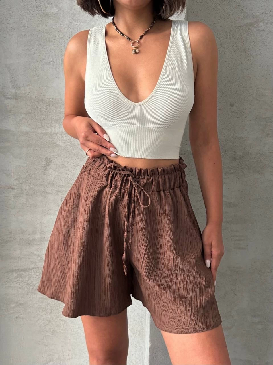 1234081_volanli-keten-sort-kahve-s255058-89203199-sw959sh1280.png Volanlı Keten Şort Kahve S255058 (Beden: Xl) - Görsel 1