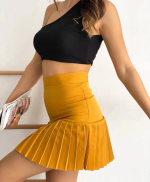 Altı Pliseli Mini Etek Hardal S24705 (Beden: S) - Görsel 2