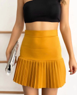 Altı Pliseli Mini Etek Hardal S24705 (Beden: L) - Görsel 3