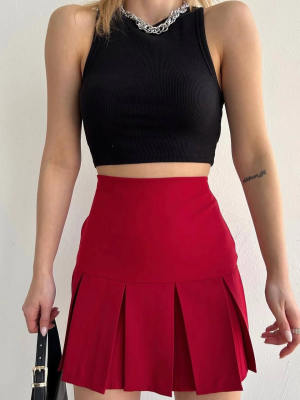 Altı Geniş Pileli Etek Bordo S24729 (Beden: S)