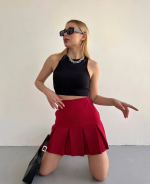 Altı Geniş Pileli Etek Bordo S24729 (Beden: S) - Görsel 2