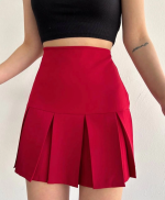 Altı Geniş Pileli Etek Bordo S24729 (Beden: M) - Görsel 3