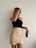 Yandan Drapeli Asimetrik Etek Bej S24771 (Beden: M) - Görsel 2