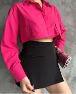 Poplin Crop Gömlek Fuşya S3060 (Beden: 36) - Görsel 3