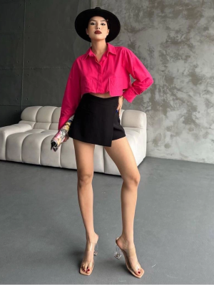 Poplin Crop Gömlek Fuşya S3060 (Beden: 40)