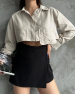 Poplin Crop Gömlek Bej S3060 (Beden: 38) - Görsel 2